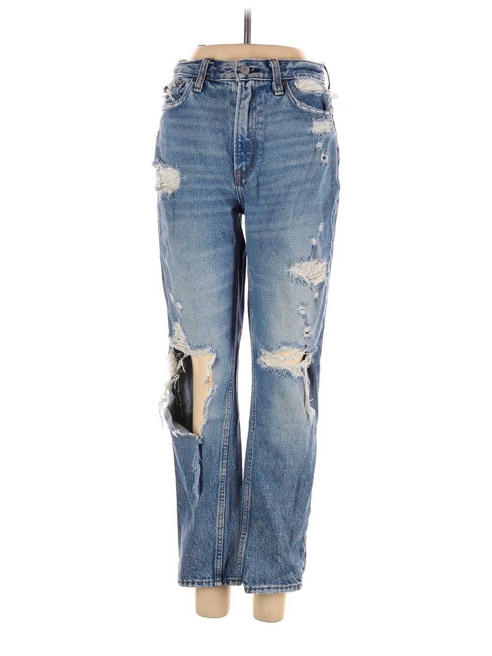 Abercrombie & Fitch Distressed High-Rise Blue Denim Mom Jeans SZ 2r/26 - Picture 3 of 14